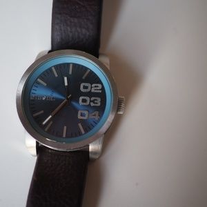 Diesel Watch Blue Face, Brown Leather Band Mens